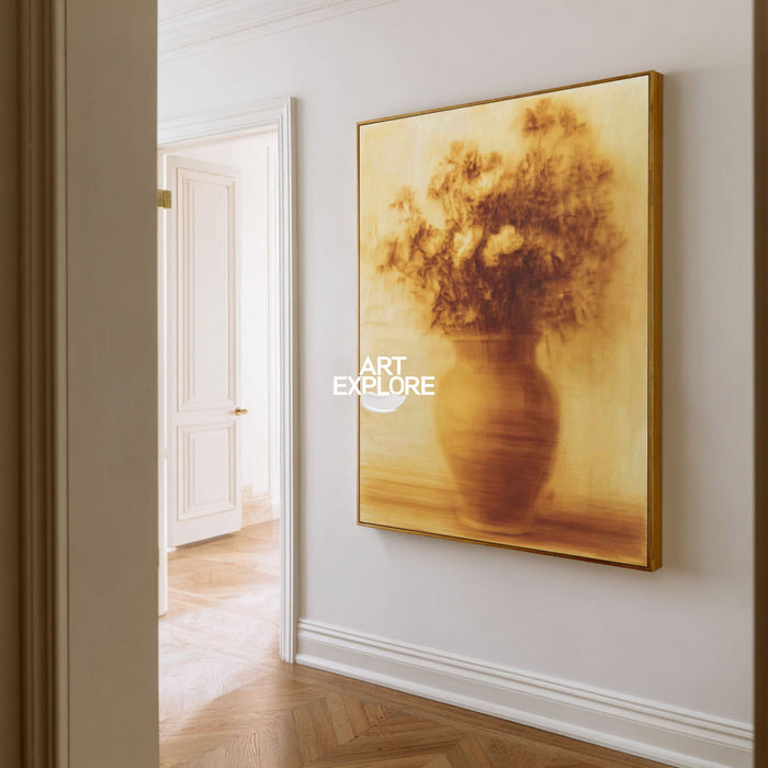 Textured Floral Canvas Art In Vintage Gold Style For Entryway Or Dining Room