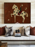 Folk Art Horse Painting With Stars And Moon For Living Room Decor