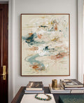 Large Abstract Expressionist Painting In Beige And Green For Modern Home Decor