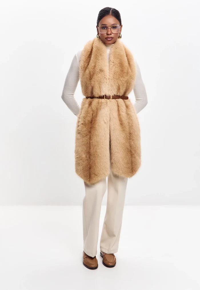 Maxi Faux Fur Scarf – Sand Beige