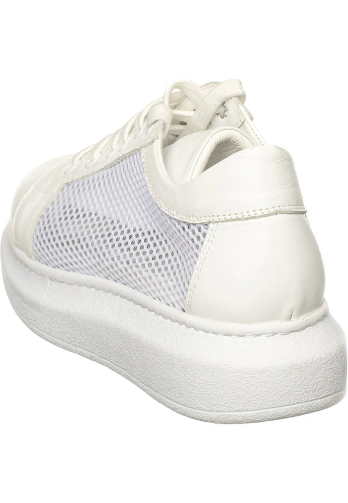 A pair of stylish white mesh panel lace-up sneakers, perfect for those looking for fashionable athletic shoes or fashion sneakers.