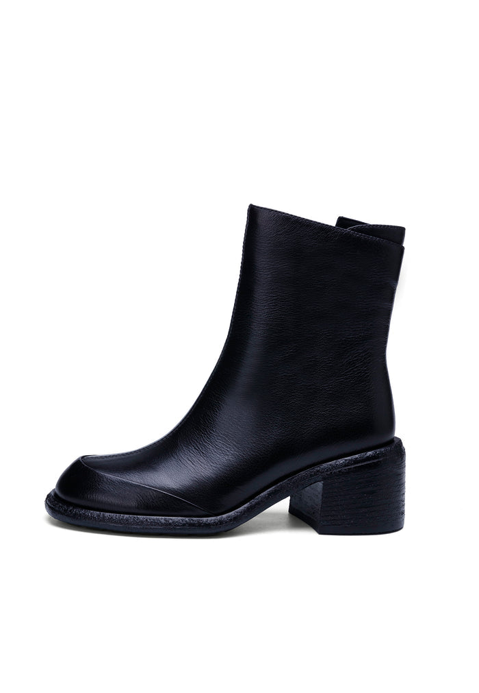 Mid-Calf Block Heel Boots - Black