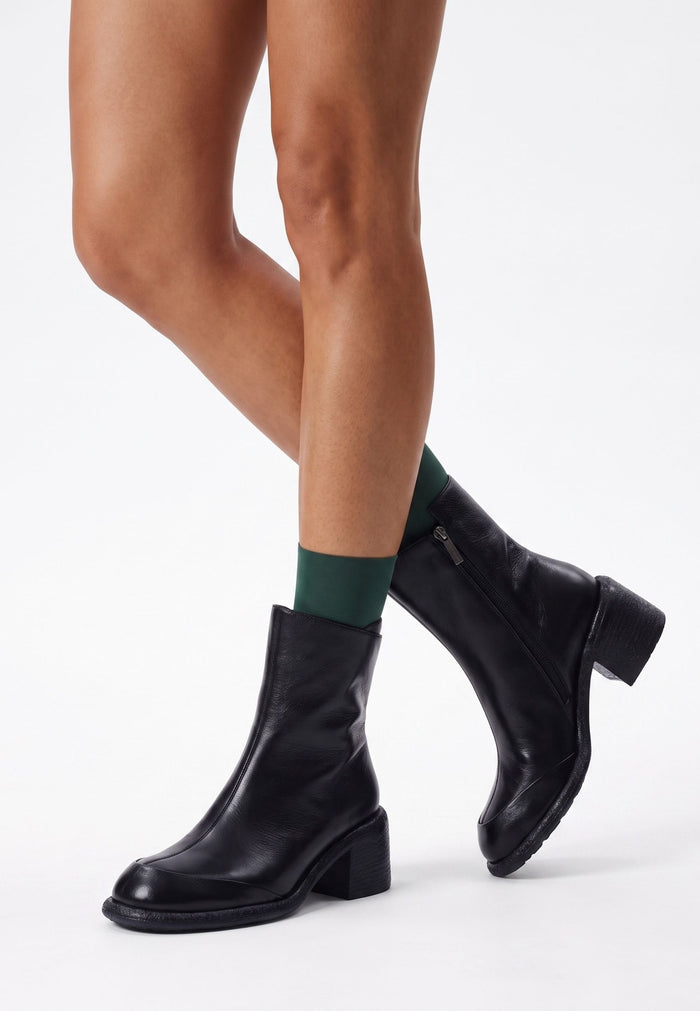 Mid-Calf Block Heel Boots - Black