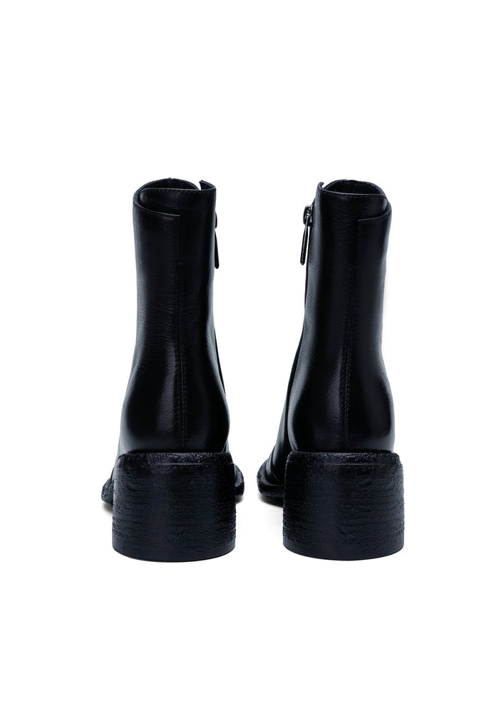 Mid-Calf Block Heel Boots - Black