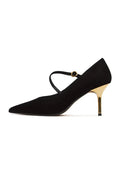 A stylish pair of Women's gold Mary Janes, the Midnight Muse shoes, perfect for adding a touch of glam to any outfit.