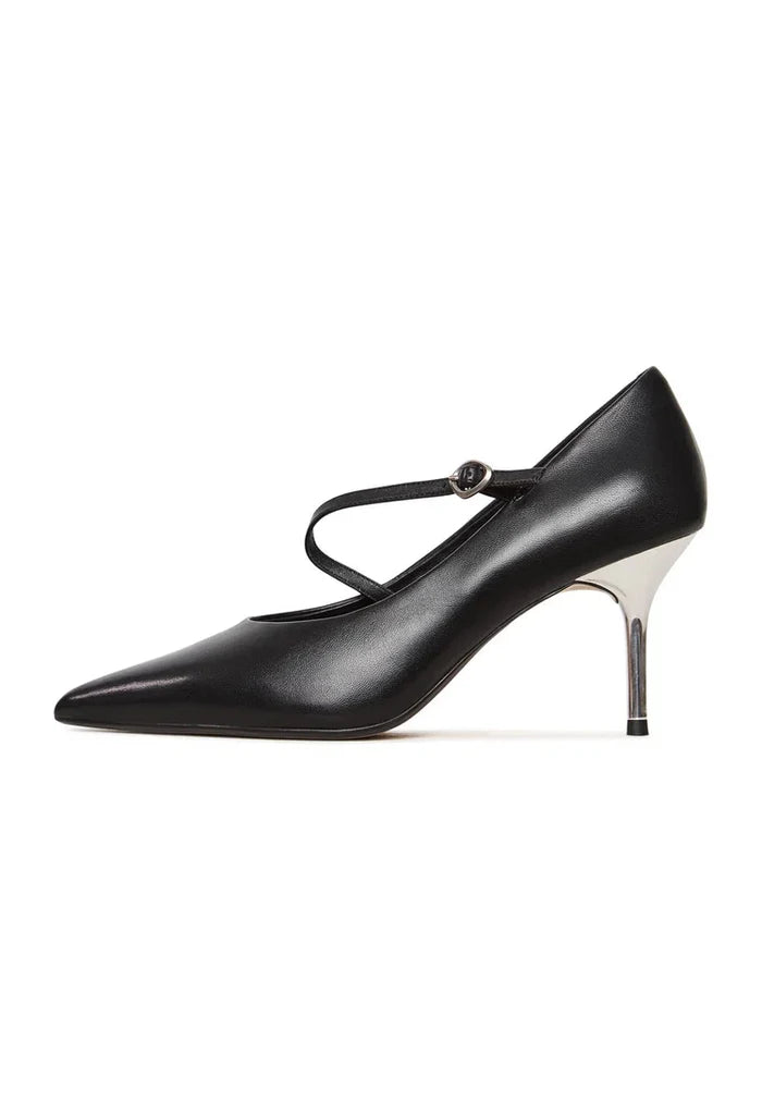 Step out in style with these stunning midnight muse Mary Jane heels in metallic silver, the perfect addition to any women's shoe collection.
