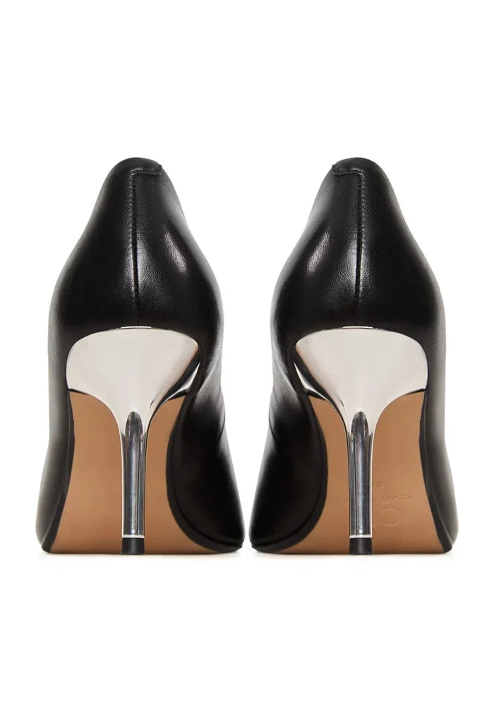 A stylish pair of metallic silver Mary Jane heels, also known as Midnight Muse shoes, designed for women's silver footwear.