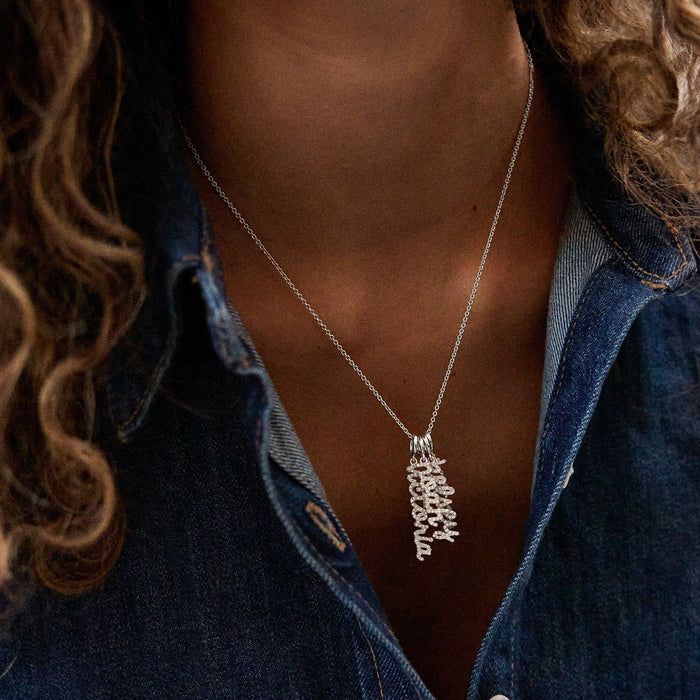Mini Silver Script Cluster Custom Nameplate Necklace - 4 Names