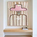 Minimalist Pink Hat Portrait Painting Brown Beige Abstract Wall Art For Living Room Vertical Canvas
