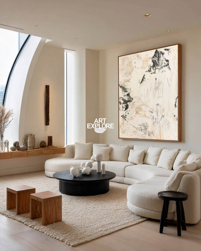 Abstract Beige Canvas Painting Hand-Painted Original Art For Modern Walls