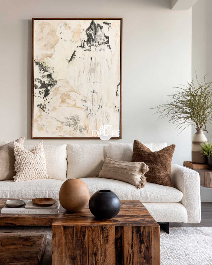 Abstract Beige Canvas Painting Hand-Painted Original Art For Modern Walls