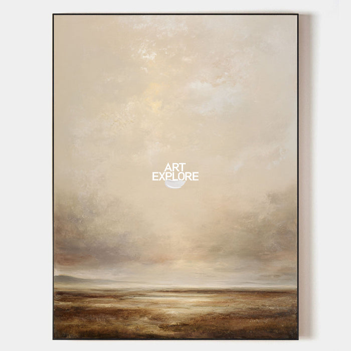 Discover This Serene Minimalist Painting Featuring Earthy Beige And Brown Tones With A Subtle Horizon. Perfect For Adding Quiet Luxury To Your Living Space.