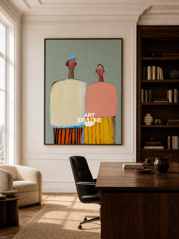 Minimalist Couple Painting In Green Tones For Modern Living Room Decor