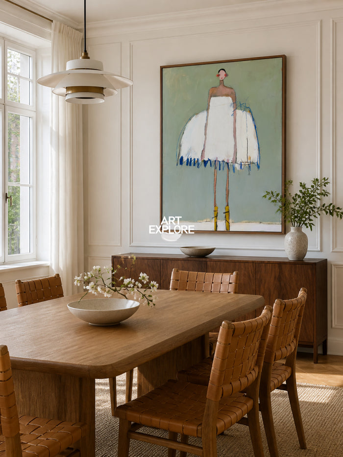 Minimalist Woman Painting White Dress Modern Art For Living Room