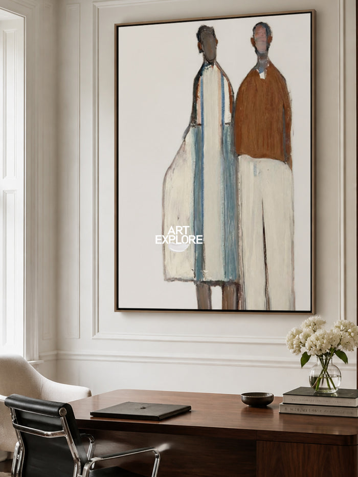 Minimalist Figurative Art Painting In Beige And Brown For Modern Home Decor