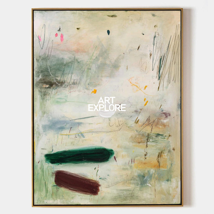 Modern Minimalist Green Abstract Painting Original Oil On Linen Canvas For Living Room Decor