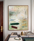 Modern Minimalist Green Abstract Painting Original Oil On Linen Canvas For Living Room Decor