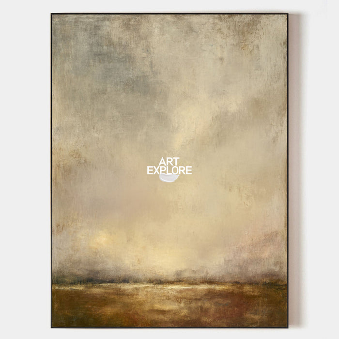 Minimalist Brown Landscape Painting With Earthy Tones For Contemporary Home Decor