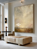 Minimalist Brown Landscape Painting With Earthy Tones For Contemporary Home Decor