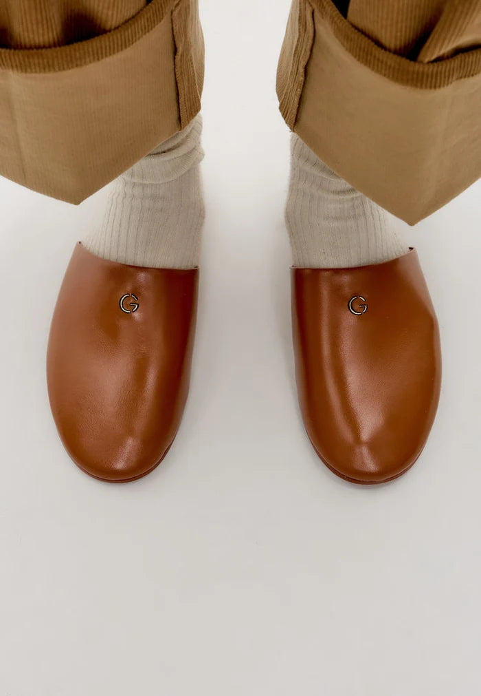 Minimalist Leather Mules - Brown
