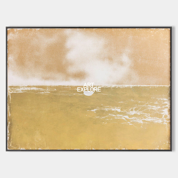 Original Minimalist Seascape Art In Gold And White For Living Room Wall