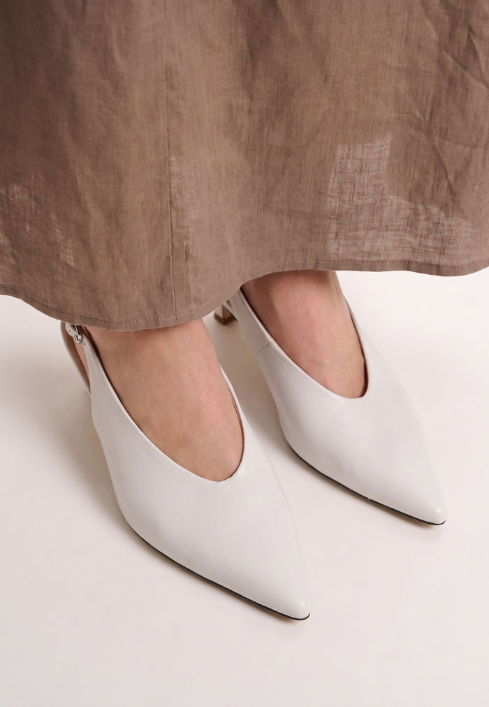 Minimalist Slingback Kitten Heels - White
