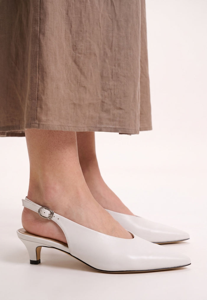 Minimalist Slingback Kitten Heels - White