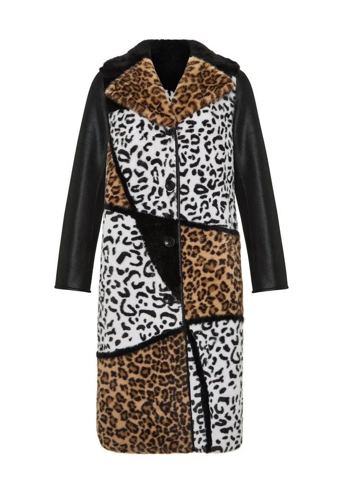 Stay cozy and chic in this stylish reversible faux fur coat featuring a trendy leopard print on one side and a fun mixed print on the other side, perfect for any fashion-forward individual. A luxurious Flavia coat that will elevate your winter wardrobe effortlessly.