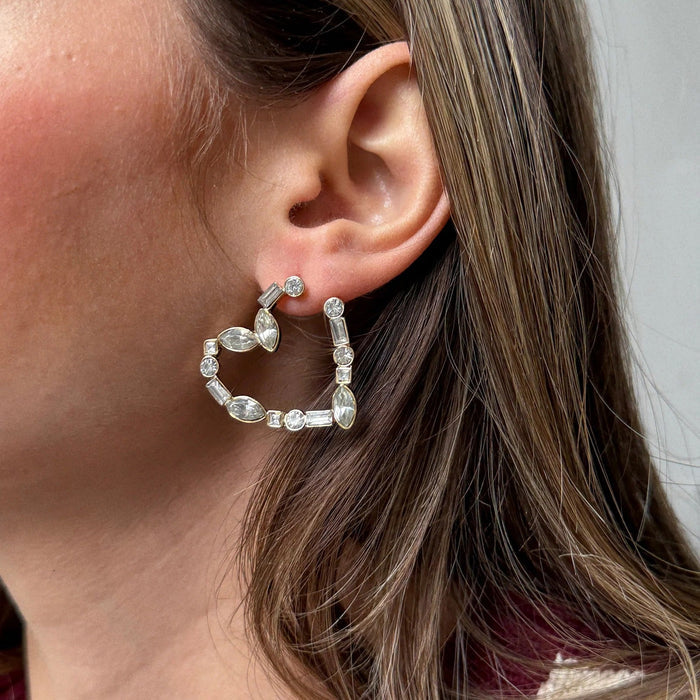 Mixed Stone Crystal Heart Hoops - Gold/Pavé