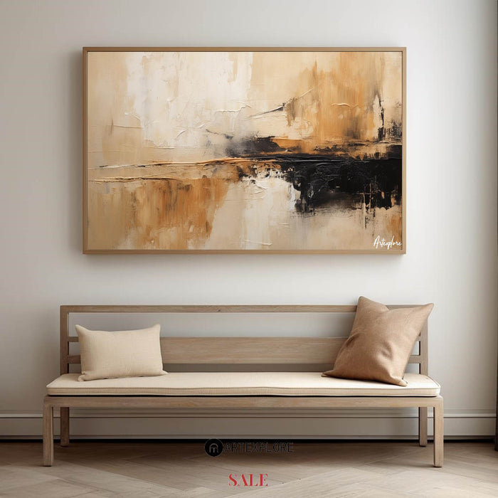 Modern large tan and brown abstract painting, black and beige acrylic painting for sale