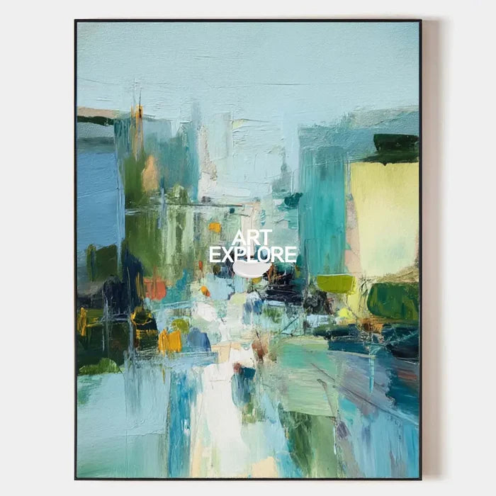 Extra Large Turquoise Texture Painting Blue Abstract Canvas Art Modern Texture Painting For Sale