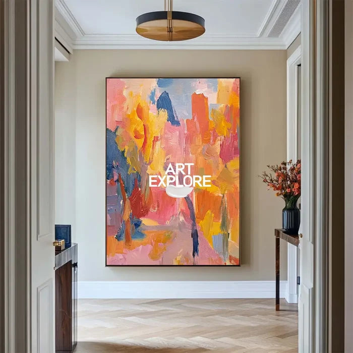 Large Colorful Texture Art Painting Red Pink Abstract Art Modern Pink Abstract Wall Art For Sale
