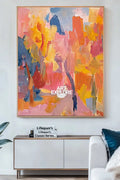 Large Colorful Texture Art Painting Red Pink Abstract Art Modern Pink Abstract Wall Art For Sale