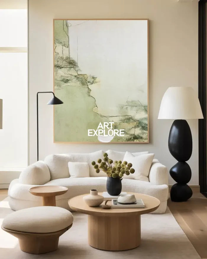 Large Green Texture Artwork Modern Sage Color Wall Art Modern Minimalist Fine Art For Livingroom