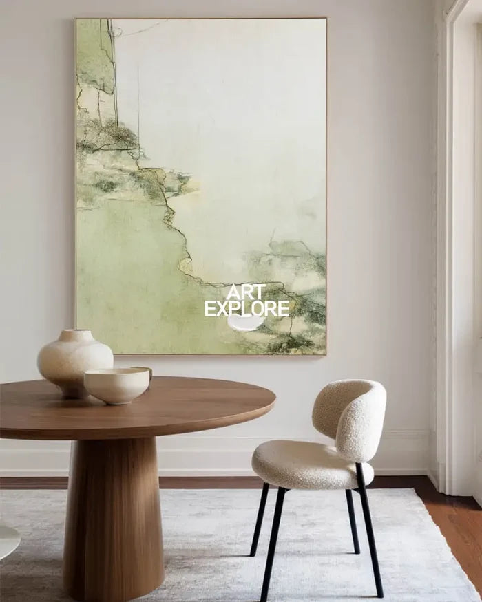 Large Green Texture Artwork Modern Sage Color Wall Art Modern Minimalist Fine Art For Livingroom