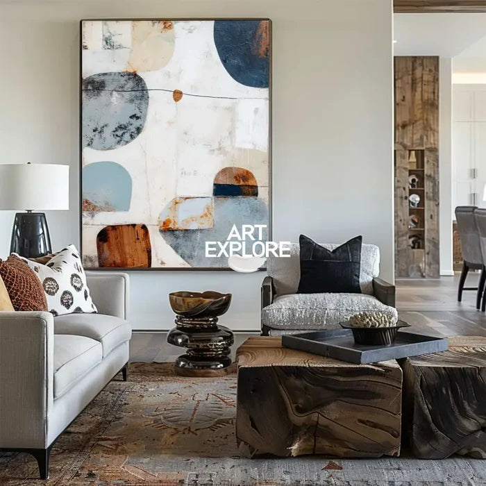 Minimalist Blue Wall Art – Large Abstract Canvas with Hand-Painted Texture