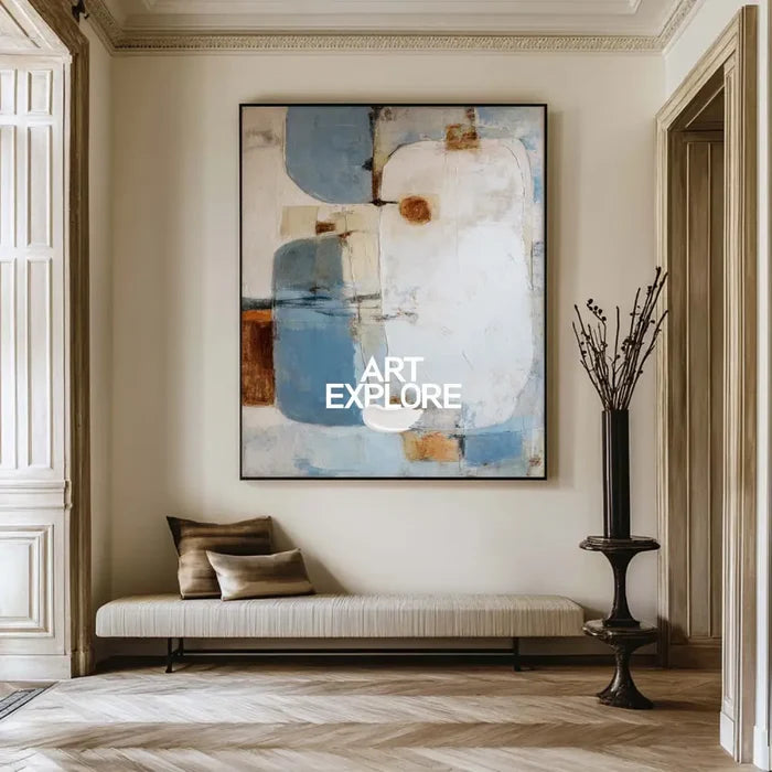 Hand-Painted Blue Abstract Canvas Art - Large Minimalist Wall Art for Modern Home | ArtExplore