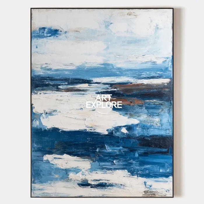 Modern Blue Abstract Wall Art – Large Textured Knife Palette Painting for Home Decor | ArtExplore