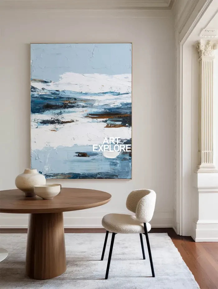 Contemporary Blue Knife Texture Wall Art – Handmade Large Painting for Home | ArtExplore