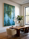 Handmade Green Reflection Oil Painting on Canvas – Vertical Wall Art for Modern Decor