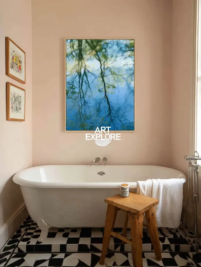 Hand-Painted Green Landscape Oil Painting on Canvas – Modern Vertical Artwork for Large Spaces