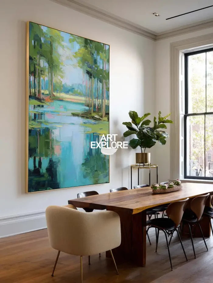 Modern Green Scenic Textured Canvas – Large Vertical Wall Decor for Home | ArtExplore