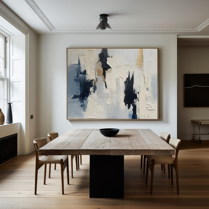 Beige And Blue Textured Modern Plaster  Wall Art Large White Blue Minimalist Canvas Abstract Painting For Sale