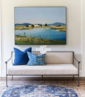 Blue Lake Scenery Painting Large Blue Textured Landscape Wall Art Blue Abstract Wall Art For Sale