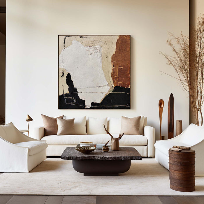 Modern Abstract Wall Art Brown Canvas Wall Art Large Japandi Abstract Art Painting For Sale