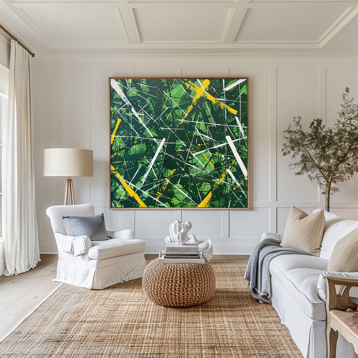 Modern Green And Yellow Abstract Wall Art Minimalist Painting on Canvas For Livingroom