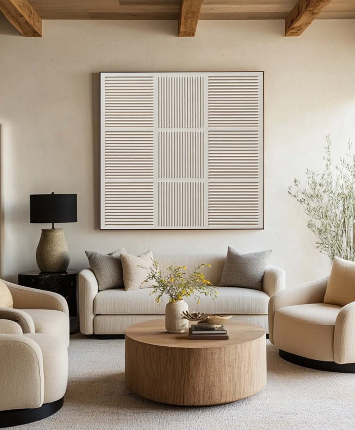 Large Beige Wall Art Textured Painting Wabi-sabi Minimalist Plaster Wall Art For Livingroom