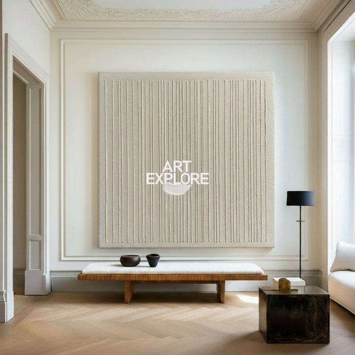 Wabi-sabi Beige Wall Art Beige Textured Painting Large Minimalist Plaster Wall Art For Livingroom