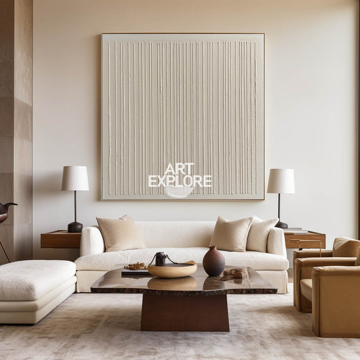 Wabi-sabi Beige Wall Art Beige Textured Painting Large Minimalist Plaster Wall Art For Livingroom