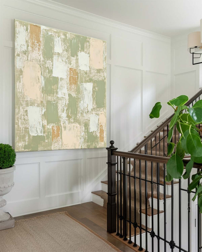 Green Textured Art Painting Plaster Painting Square Textured Wall Art Abstract Texture Painting For Sale